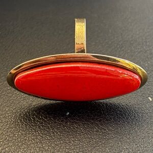 Vintage Gold-Tone Adjustable Ring with Elongated Red Ceramic Oval Embellishment